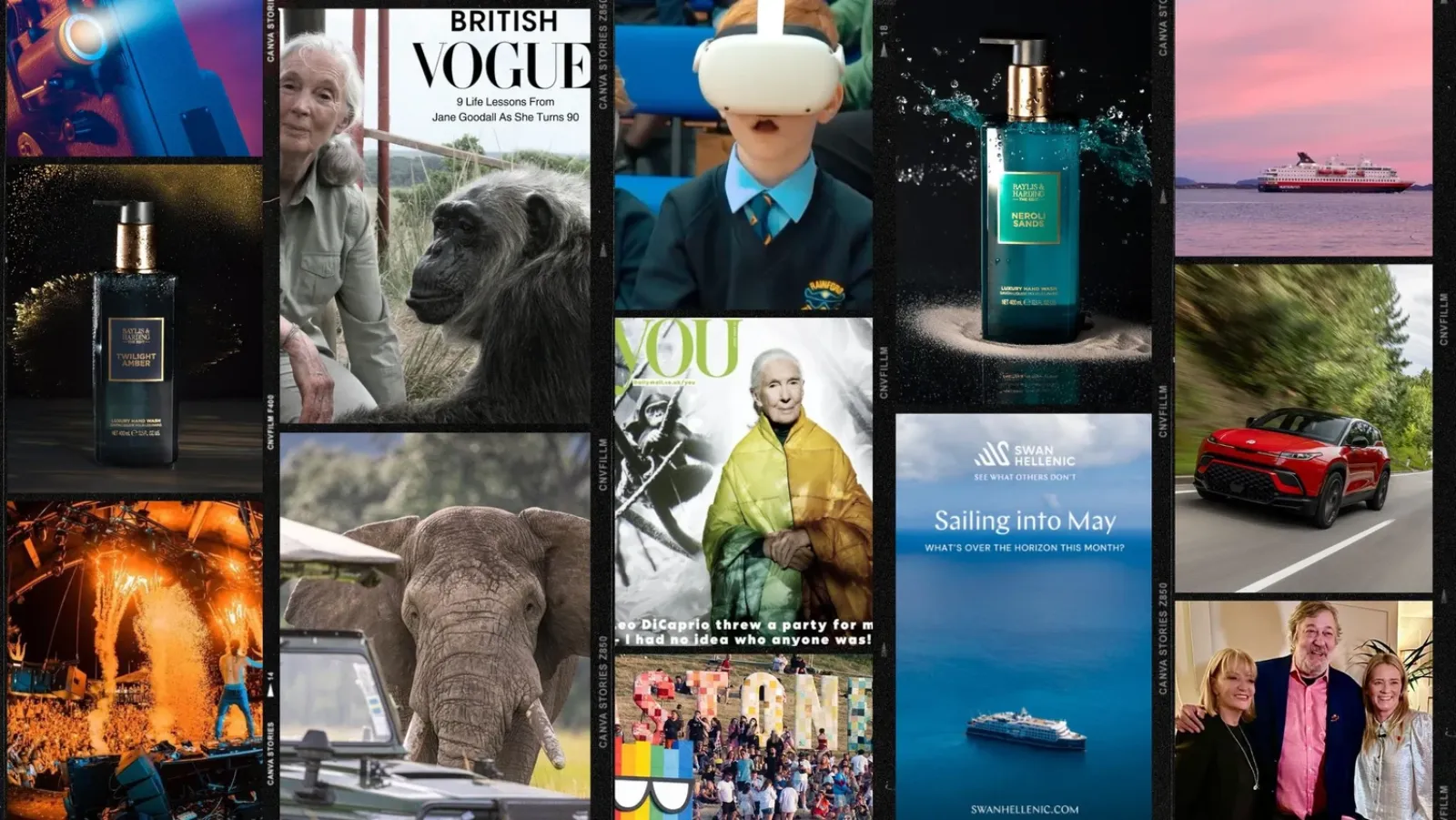 Creative portfolio of Raveley Studios work for Clinique, Jane Goodall, Swan Hellenic, Vogue and more